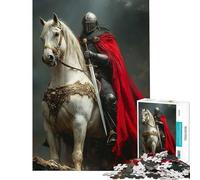 1000 Piece Jigsaw Puzzles for Teenagers Knight on White Horse with Red Cape Help The Brain Exercise Difficult Hard Relaxing Games Suitable for Ages 14 And Up (38X52cm)