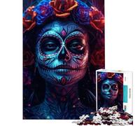 1000 Piece Jigsaw Puzzles for Teenagers La Catrina Neon Girl Help The Brain Exercise Difficult Hard Relaxing Games Suitable for Ages 14 And Up (38X26cm)