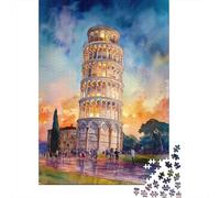 1000 Piece Jigsaw Puzzles for Teenagers Leaning Tower of Pisa Watercolor-2 Jigsaw for Adults DIY Toys Pattern Assembly Help The Brain Exercise 52x38cm/1000pcs