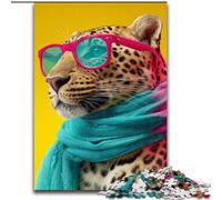 1000 Piece Jigsaw Puzzles for Teenagers Leopard Wearing A Scarf, for 14+ For Family Fun & Game Night Artists' Collection, Fine Arts (Size 50x75cm)