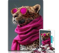 1000 Piece Jigsaw Puzzles for Teenagers Leopard Wearing A Scarf Puzzles,Educational Games Home Decoration Birthday Present, Gifts, Wall Art 50x75cm