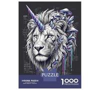 1000 Piece Jigsaw Puzzles for Teenagers Lion Unicorn with Crystals And Mushrooms Jigsaw for Adults Hands-on Game Pattern Assembly for Birthday, Chrismas 52x38cm/1000pcs