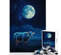 1000 Piece Jigsaw Puzzles for Teenagers Lonely Cow In Moonlight Jigsaw Puzzles for Adults Stress Reliever Parent-child Interaction Birthday Present, Gifts, (38x52cm)