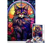 1000 Piece Jigsaw Puzzles for Teenagers Maine Coon Pop Art Stained Jigsaw 1000 Pieces Practical Game Gifts for Women Men Precision Cutting (38x52cm)