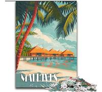 1000 Piece Jigsaw Puzzles for Teenagers Maldives Beach Bliss, for And 14 Years And over for Educational Game Challenge Toy Gift for Birthdays 26x38cm