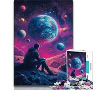 1000 Piece Jigsaw Puzzles for Teenagers Man Sitting on The Moon,Stress Reliever Staycation Kill Time Enhance Love between Couples 75x50cm