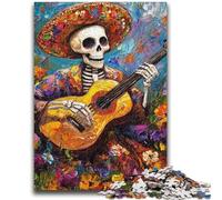 1000 Piece Jigsaw Puzzles for Teenagers Mexican Skeleton Playing Guitar Adult Puzzles,Brain Intelligence Challenge Addictive Toys for Home Decoration (26x38cm)