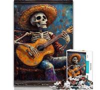 1000 Piece Jigsaw Puzzles for Teenagers Mexican Skeleton Playing Guitar,Challenging Game And Family Play with Fully Interlocking Randomly Shaped Pieces 50x75cm