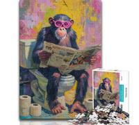 1000 Piece Jigsaw Puzzles for Teenagers Monkey in The Toilet Jigsaw,Toys Educational Games Stress Relieving Unique Birthday And Gifts 75x50cm