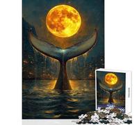 1000 Piece Jigsaw Puzzles for Teenagers Moonlit Whale Rise Educational Game Staycation Kill Time Home Decoration Toys Challenging Game Gifts (38X52cm)