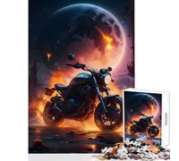 1000 Piece Jigsaw Puzzles for Teenagers Motorcycle Under A Burning Moon Jigsaw Puzzles for Adults Stress Reliever Parent-child Interaction Birthday Present, Gifts, (50x75cm)
