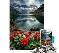 1000 Piece Jigsaw Puzzles for Teenagers Mountain Lake with Red Flowers Jigsaw Puzzle Fun Games Perfect Decoration Deal As Gifts for The Whole Family (Size 38x52cm)