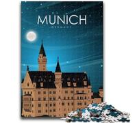 1000 Piece Jigsaw Puzzles for Teenagers Munich Travel Poster 1000 Piece Puzzle,Unique Birthday And Gifts for Age 14 Years Up (26x38cm)