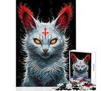 1000 Piece Jigsaw Puzzles for Teenagers Mystical White Cat with Red Mark Educational Toy Secret Santa Gifts Brain Teaser Game Help The Brain Exercise Size 38x52cm