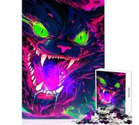 1000 Piece Jigsaw Puzzles for Teenagers Neon Cat Sharp Teeth Educational Toy Secret Santa Gifts Brain Teaser Game Help The Brain Exercise Size 38x26cm