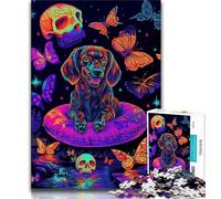 1000 Piece Jigsaw Puzzles for Teenagers Neon Dachshund 1000 Pieces for Teenagers,Staycation Kill Time with Matching Poster And Trivia Sheet (size 38x26cm)