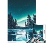 1000 Piece Jigsaw Puzzles for Teenagers Northern Lights Over Frozen Lake Educational Toy Great Gift Brain Teaser Game Artists Collection, Fine Art Size 50x75cm