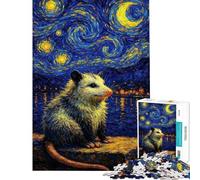 1000 Piece Jigsaw Puzzles for Teenagers Opossum Starry Night Challenging Game Toys Relax Games Hand Speed Race Birthday Gifts (size 38x52cm)