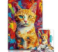 1000 Piece Jigsaw Puzzles for Teenagers Orange Cat Oil Painting 1000 Piece Puzzle,Artistic Wall Decor & Birthday Gift Idea for Friends, Home Office (size 75x50cm)