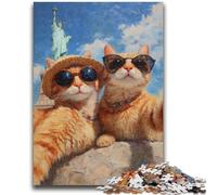 1000 Piece Jigsaw Puzzles for Teenagers Orange Cat Taking Selfie Challenging To Complete But Fun And Humorous with Matching Poster And Trivia Sheet 50x75cm
