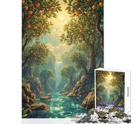1000 Piece Jigsaw Puzzles for Teenagers Orange Grove Waterfall Landscape Brain Teaser Game For Family Fun Anti-Stress Toys Challenging Game Gifts (38x26cm)