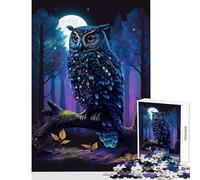 1000 Piece Jigsaw Puzzles for Teenagers Owl in Night Forrest Educational Toy Great Gift Brain Teaser Game Artists Collection, Fine Art Size 50x75cm