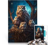 1000 Piece Jigsaw Puzzles for teenagers owl with owlets at night Denkspiel eignet sich ideal als Geschenk für die ganze Familie52x38cm
