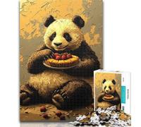 1000 Piece Jigsaw Puzzles for Teenagers Panda Eating Cake Adult Puzzles,Stress Reliever Staycation Kill Time Enhance Love between Couples 26x38cm