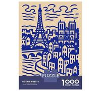 1000 Piece Jigsaw Puzzles for Teenagers Paris Cityscape Illustration in Blue Puzzle for Adults Relax Games Perfect Decoration Deal As Gifts for The Whole Family 52x38cm/1000pcs