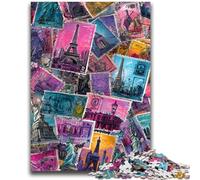 1000 Piece Jigsaw Puzzles for Teenagers Paris Stamp Collage Challenging To Complete But Fun And Humorous Birthday Present, Gifts, Wall Art 26x38cm
