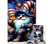 1000 Piece Jigsaw Puzzles for Teenagers Patriotic Gnome in The USA Happy Shared Home Activity Thoughtful Festive Present Choice (38x26cm)