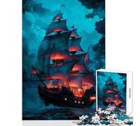 1000 Piece Jigsaw Puzzles for Teenagers Pirate Ship at Sea Educational Toy Great Gift Brain Teaser Game Artists Collection, Fine Art Size 50x75cm