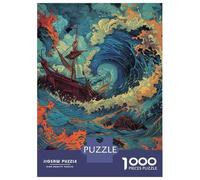 1000 Piece Jigsaw Puzzles for Teenagers Pirate Ship in Stormy Sea Puzzle for Adults Brain Teaser Game Birthday Present Help The Brain Exercise 52x38cm/1000pcs