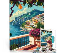 1000 Piece Jigsaw Puzzles for teenagers Positano Italy Coast Illustration Art Familienspaß Eltern-Kind-Interaktion75x50cm