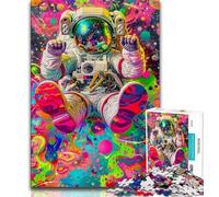 1000 Piece Jigsaw Puzzles for Teenagers Psychedelic Astronaut 1000 Piece Puzzle,Artistic Wall Decor & Birthday Gift Idea for Friends, Home Office (size 38x26cm)