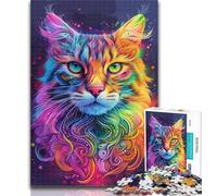 1000 Piece Jigsaw Puzzles for Teenagers Psychedelic Cat Puzzles,Educational Games Home Decoration Birthday Present, Gifts, Wall Art 26x38cm