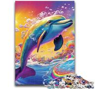 1000 Piece Jigsaw Puzzles for Teenagers Psychedelic Dolphin Teenager Jigsaw,Birthday Present, Gifts, Wall Art for Age 14 Years Up (26x38cm)