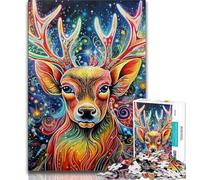 1000 Piece Jigsaw Puzzles for Teenagers Psychedelic Reindeer 1000 Pieces for Adults,Quiz Game Wall Decoration Unique Birthday And Xmas Gifts 75x50cm