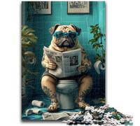 1000 Piece Jigsaw Puzzles for Teenagers Pug Sitting on The Toilet for 14+ Unique Challenge Game Family Games Christmas Birthday Gifts 26x38cm