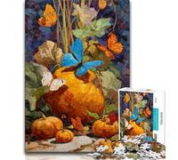 1000 Piece Jigsaw Puzzles for Teenagers Pumpkins And Blue Butterflies Teenager Jigsaw,Educational Games Home Decoration Suitable for Desktop Decoration (size 75x50cm)