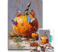1000 Piece Jigsaw Puzzles for Teenagers Pumpkins And Blue Butterflies Teenager Jigsaw,Educational Games Home Decoration Suitable for Desktop Decoration (size 38x26cm)