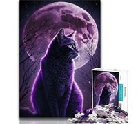 1000 Piece Jigsaw Puzzles for Teenagers Purple Cat And The Moon Puzzles for Teenagers,Challenging Game Gifts for Is Ideal As A Gift for The Whole Family 75x50cm