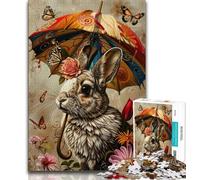 1000 Piece Jigsaw Puzzles for Teenagers Rabbit with Umbrella,Help The Brain Exercise Addictive Toys to Cultivate Patience Artists Collection,Fine Art 38x26cm