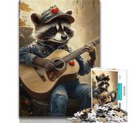 1000 Piece Jigsaw Puzzles for Teenagers Raccoon Playing Guitar Puzzles,Learning Educational Toys Family Games Unique Birthday And Gifts (size 38x26cm)