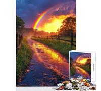 1000 Piece Jigsaw Puzzles for Teenagers Rainbow over A Wet Country Road Jigsaw 1000 Pieces Practical Game Gifts for Women Men Precision Cutting (50x75cm)