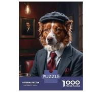 1000 Piece Jigsaw Puzzles for Teenagers Red Border Collie Dog in Suit at The Pub Jigsaw for Adults DIY Toys Pattern Assembly Help The Brain Exercise 38x26cm/1000pcs