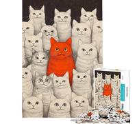 1000 Piece Jigsaw Puzzles for Teenagers Red Cat Among White Cats Jigsaw Puzzle Fun Games Perfect Decoration Deal As Gifts for The Whole Family (Size 38x26cm)