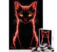 1000 Piece Jigsaw Puzzles for Teenagers Red Glowing Cat Portrait on Black Toy Wall Decor Gift For Birthdays Family Game Train Your Brain And Hands Size 38x26cm