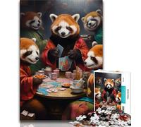 1000 Piece Jigsaw Puzzles for Teenagers Red Panda Poker,Help The Brain Exercise Addictive Toys to Cultivate Patience Artists Collection,Fine Art (38x26cm)