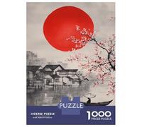 1000 Piece Jigsaw Puzzles for Teenagers Red Sun, Cherry Blossoms, And Boat Jigsaw for Adults Relax Games Hand Speed Race Deal As Gifts for The Whole Family 38x26cm/1000pcs